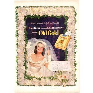1952 Old Gold Cigarettes Vintage Print Ad Bride Wedding Flowers 50s Wall Art